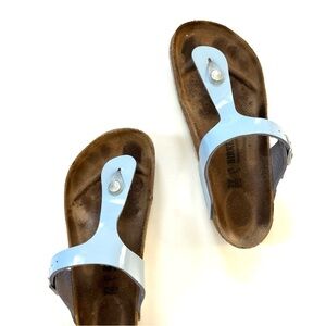 Birkenstock Periwinkle Baby Blue Birko-Flor Patent Leather Gizeh Thong Sandal
